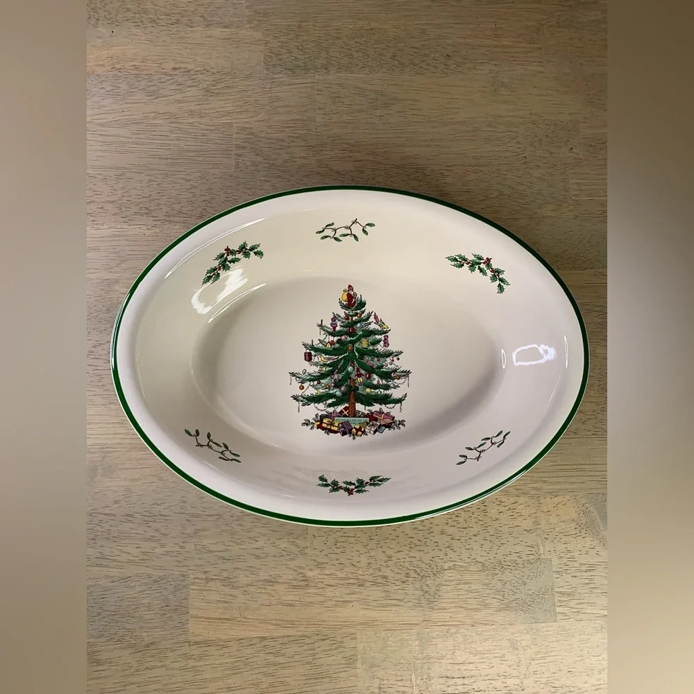 SPODE 'CHRISTMAS TREE'‎ LARGE OVAL BAKER - OVEN TO TABLE -ENGLAND